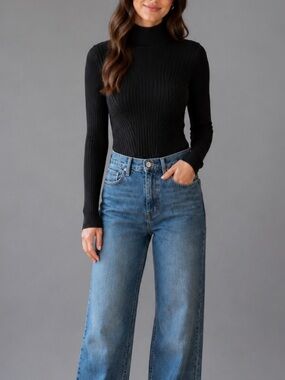 Ami Black Ribbed Mock Neck Long Sleeve XS